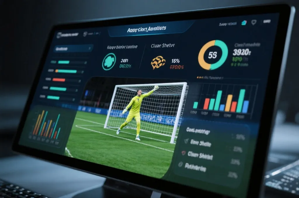 Sports analytics dashboard displaying goalkeeper save rates and clean sheet metrics